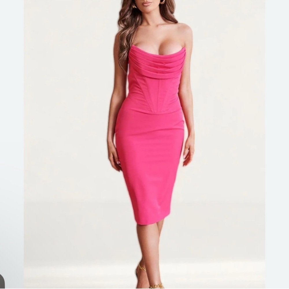 New Lavish Alice Eliza Curve Strapless Cowl Corset Strapless Pink Stretch Sz 10